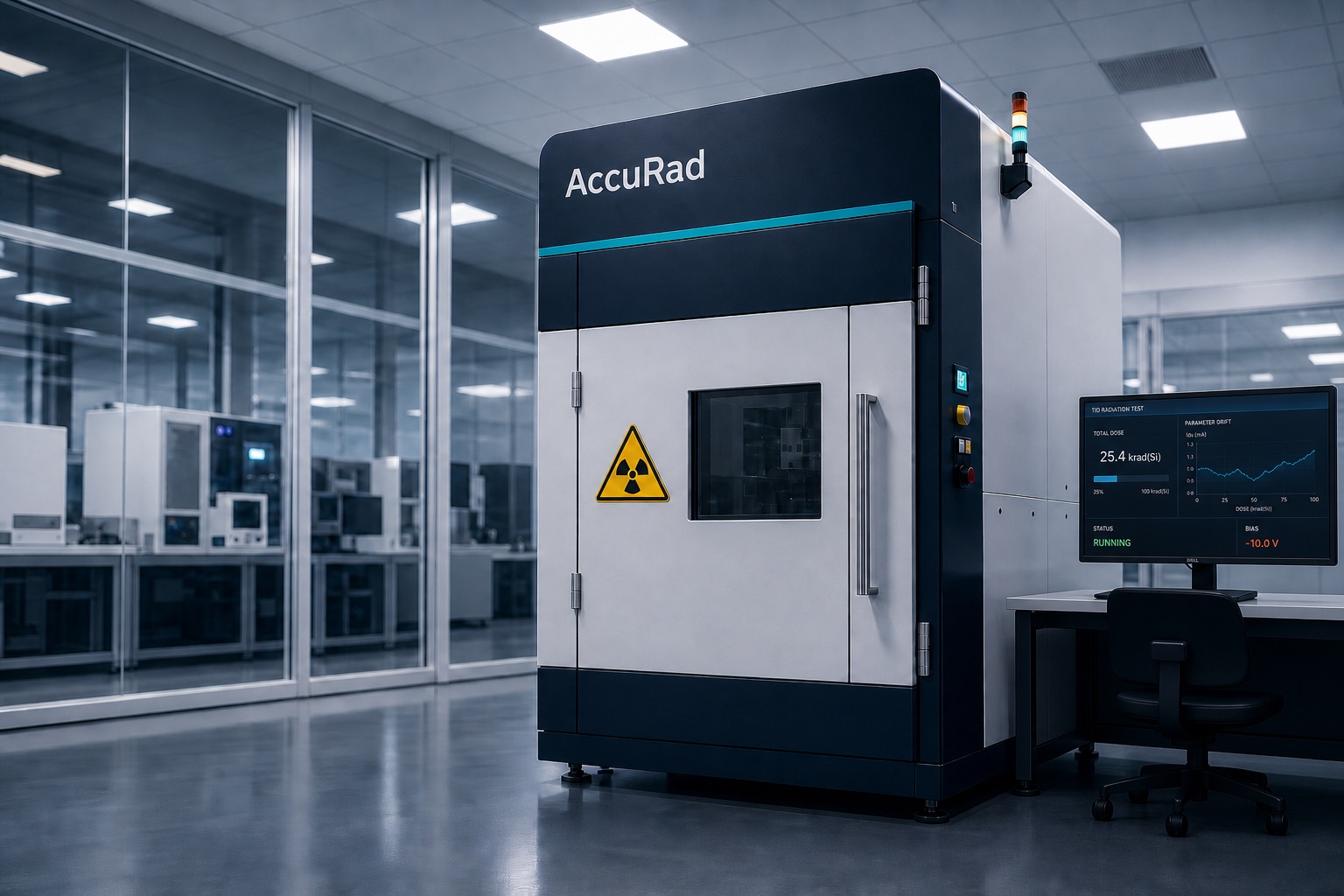 实验室环境中的AccuRad TID-X半导体X射线总电离剂量测试系统概念视觉